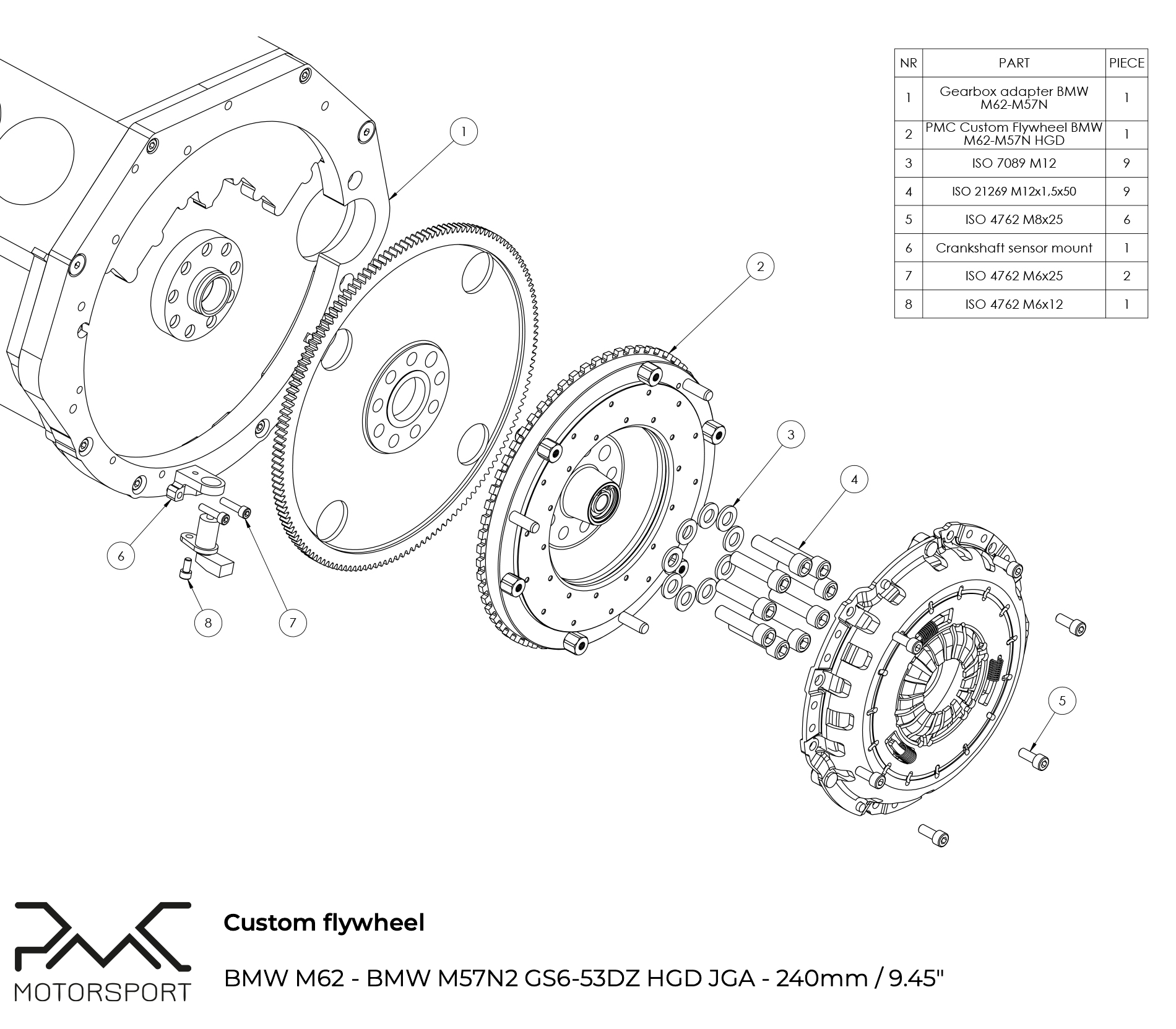instrukcjau koło zamachowego PMC M62 ZF GS6-53DZ E60 530d 6-biegów HGD JGA