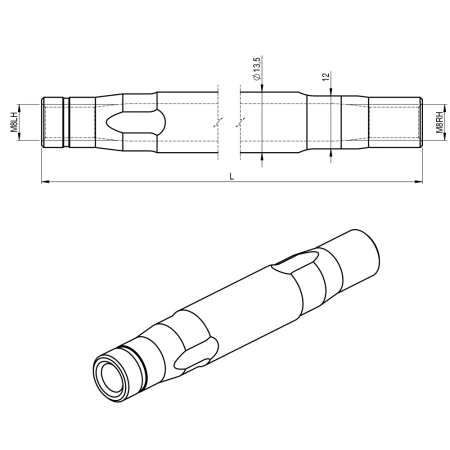Stahlarm / -rohr, beidseitig mit Gewinde – M14x1.5 - (380mm / 14.96")